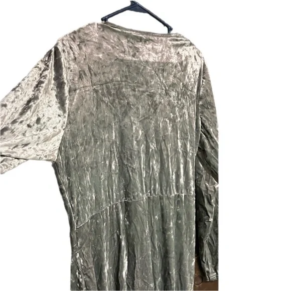 Silver Stretch Crushed Velvet Cocktail Party Midi Dress Ruched Waist, Sz12 - Picture 8 of 12